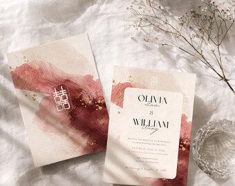 Modern Abstract Wedding Invitation | Asian Inspired Design | Editable Canva Template (Digital Download)