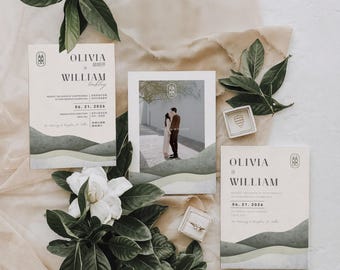 Modern White Green Bilingual Chinese Wedding Invitation | Canva Editable Wedding  Template | Printable Wedding Stationary | Digital Download