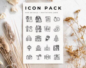 Wedding Themed Icon Pack of 20 | Includes Asian Cultural Icons (Digital Download Template, Canva Editable)