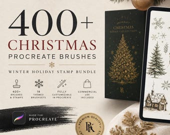 400+ Christmas Procreate Brushes, Winter Holiday Stamp Bundle, Snow Tree Ornament Doodle Set, Digital Illustration Brushset