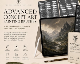 180+ Concept Art Painting Brushes for Procreate and Photoshop V2, Digital Illustration Brush Set, Environment Texture Skin Pack