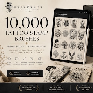 10 000 tampons de tatouage Procreate Photoshop Mega Bundle | Lot de pinceaux mandala japonais traditionnels polynésiens