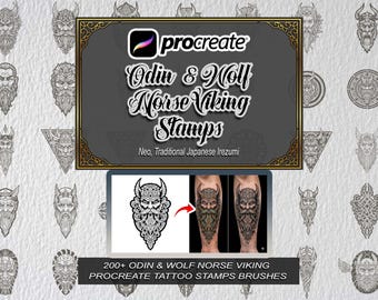 200+ Norse Viking Tattoo Stamps for Procreate, Odin Wolf Brush Set, Viking Rune Mythology iPad