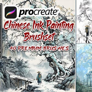 40+ Chinese Ink Painting Procreate Brushset, Mountains, Forest & Plants