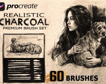 60 Realistic Charcoal Brushes for Procreate, Digital Charcoal Brush Set, Sketch Texture iPad