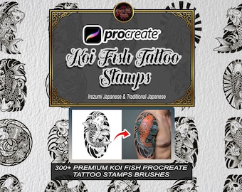 300+ Koi Fish Tattoo Stamps, Irezumi Japanese Brushes (Procreate, Commercial)