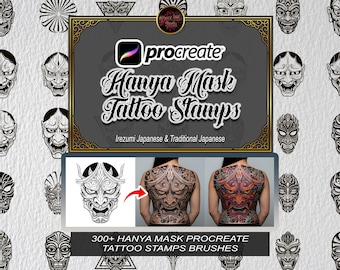 300+ Hanya Mask Tattoo Procreate Stamps, Irezumi Oni Mask Stencil (Digital Download)