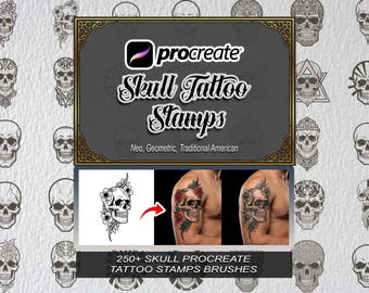250+ Skull Tattoo Stamps for Procreate, Neo Traditional, Geometric, American Traditional Brush Set