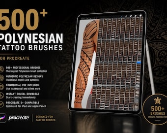 500+ Premium Polynesische Tattoo Pinsel für Procreate, Boho Border Muster und Flash Stempel Set, digitaler Download für iPad Künstler