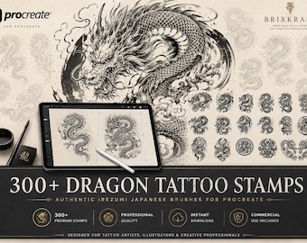 300+ Dragon Tattoo Stamps, Irezumi Japanese Brushes for Procreate