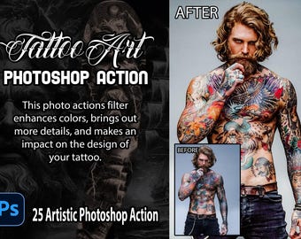 25 Photoshop Tattoo Actions, Color Grading Filters, Tattoo Photo Enhancer Effects, Ink Retouch, Portrait Editing