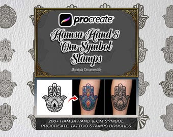 200+ Procreate Hamsa Hand Om Symbol Tattoo Stamps, Mandala Brushes (Digital Download)