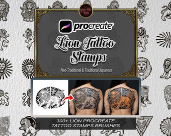 300+ Lion Tattoo Procreate Stamps Geometric Realistic Tribal, Brushset Flash Stencil Leo Zodiac