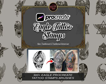 300+ Eagle Tattoo Procreate Stamps Neo Traditional American Bald Eagle, Brushset Flash Stencil