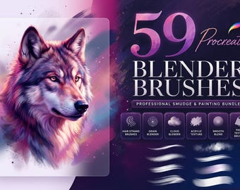 59 Procreate Blender Brushes, Smudge Grain Cloud Hair Texture, Digital Painting .brushset iPad