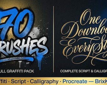 70 Procreate Lettering Brushes, Hand Lettering Brush Set for iPad, Script Calligraphy, Graffiti Art