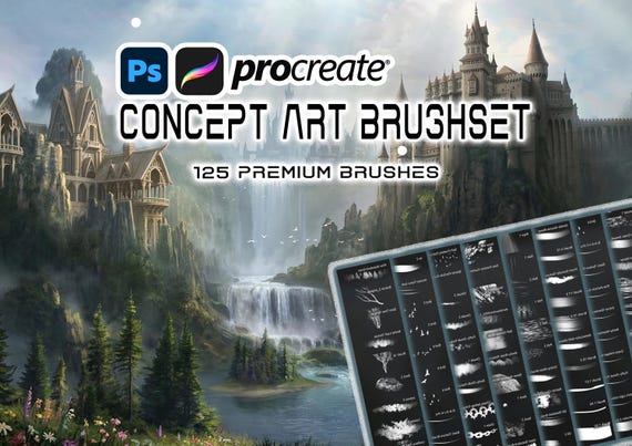 125 Concept Art Brushes for Procreate, Photoshop: Nature, Texture, Atmosphere (Digital Download)