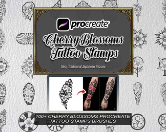 100+ Cherry Blossom Tattoo Stamps for Procreate, Traditional Japanese Floral Brush Set, Sakura iPad