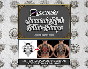 400+ Procreate Samurai Mask Tattoo Stamps, Irezumi Japanese Brushes (400+ Designs)