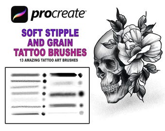 13 Procreate Stipple Brushes, Soft Grain Texture Brush Set, Tattoo Shading, Blackwork, Digital Art Illustration