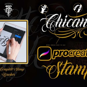 Pincel y fuente de letras chicanas para Procreate, letras del alfabeto de tatuaje, sellos en mayúsculas, conjunto de pinceles OTF y TTF, paquete de fuentes chicanas