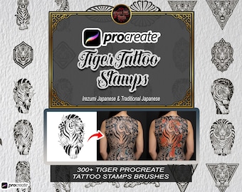 300+ Tiger Tattoo Procreate Stamps Irezumi Japanese Neo Traditional Bengal, Brushset Flash Stencil