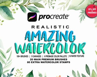 100+ Realistic Watercolor Brushes Procreate, Painting Kit iPad, Brush Set, Color Palettes, Paper Texture, Floral Digital Art