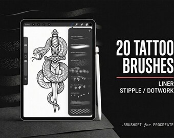 20 Procreate Tattoo Liner Brushes, Stipple Dotwork Set, Fine Line & Blackwork, iPad .brushset