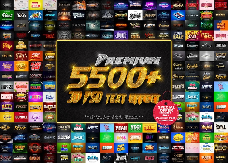 5500+ Photoshop 3D Text Effects Bundle (PSD Files) - Etsy