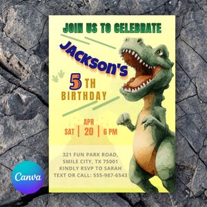 Dinosaur Birthday Invitation | Editable Canva Invite for Boys | Dinosaur Party Printable | 5x7 Kids Birthday Invite | Instant Download