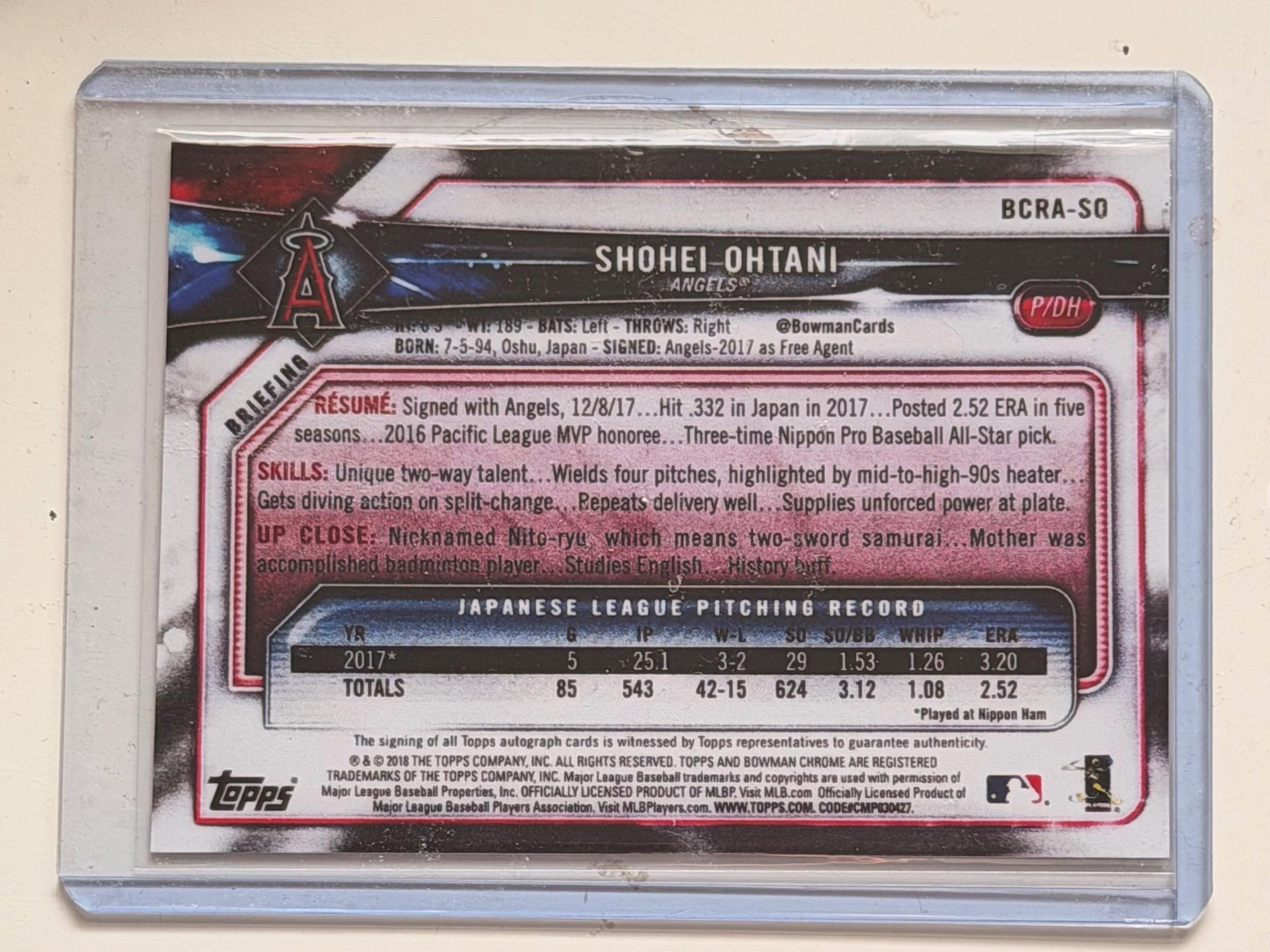 2018 Bowman Chrome Shohei Ohtani Blue RC Auto #17/150 #BCRA-SO