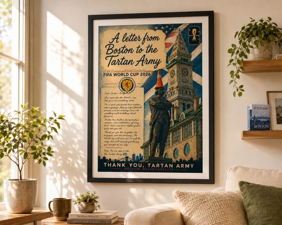 Boston Tartan Army Print | Scotland World Cup 2026 Retro Poster