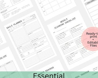 Pacchetto di agende stampabili per ADHD / Agenda giornaliera e settimanale modificabile / Tracker delle abitudini, tracker degli obiettivi, strumento per il brainstorming e pianificatore dei pasti, set per la produttività