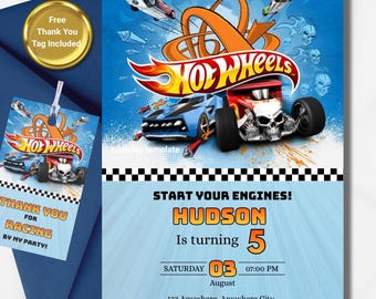 Invito di compleanno a tema auto da corsa / Invito per festa Hot Wheels modificabile su Canva / Invito digitale stampabile per compleanno di ragazzi