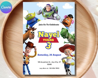 Invito di compleanno a tema Toy Story, modificabile tramite Canva / Invito per festa a tema Toy Story / Invito stampabile per compleanno di bambini (download digitale)