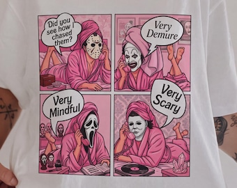 Very Demure Very Mindful Very Scary Shirt, Pink Horror Movie T-Shirt, Funny Halloween Graphic Tee, Slasher Horror Gift