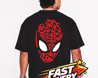 Courtesy Of Your Friendly Neighborhood Spider-Man Brand New Day Typography Mask T-Shirt Vintage Comic Graphic Tee Spider-Man Movie Shirt