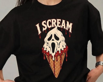 I Scream Halloween Shirt, Ghost Ice Cream T-Shirt, Funny Spooky Horror Tee, Cute Halloween Graphic Gift