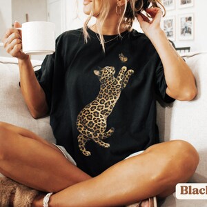 Vintage Leopard Cat Shirt, Boho Cat Graphic Tee, Cute Cat Mom Shirt, Cat Lover Gift, Animal Lover Gift image 3