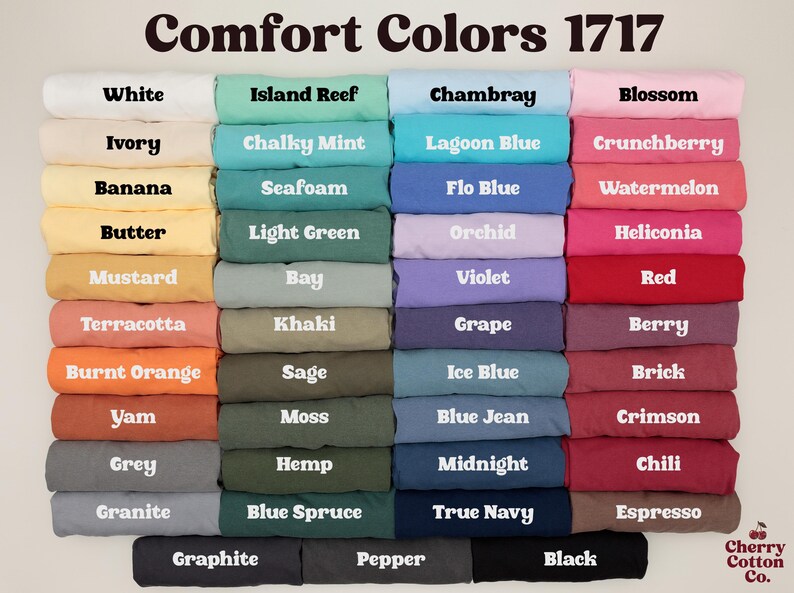 a collection of various colored t-shirts, each with a different color and pattern, arranged in a grid-like pattern.