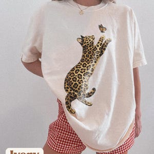 Vintage Leopard Cat Shirt, Boho Cat Graphic Tee, Cute Cat Mom Shirt, Cat Lover Gift, Animal Lover Gift image 1