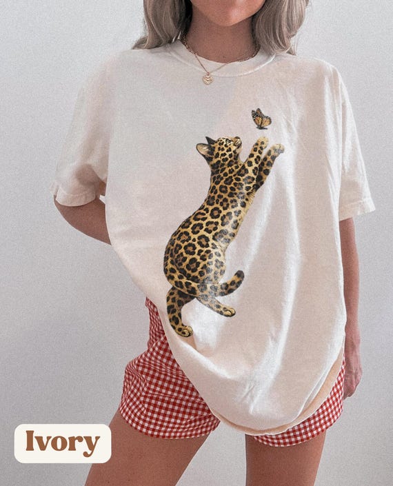 Vintage Leopard Cat Shirt, Boho Cat Graphic Tee, Cute Cat Mom Shirt, Cat Lover Gift, Animal Lover Gift