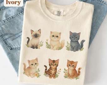 Cute Kitten  90s Vintage Graphic T-Shirt, Vintage Cat Lover Gift Tee, Retro Floral Kitty Top, Aesthetic Cottagecore Gift, Y2k Kitten Shirt