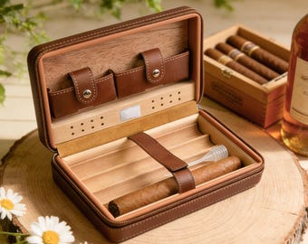 Personligt läderhumidorfodral för cigarrer - Anpassad graverad resecigarrlåda, premiumpresent till make, marskalkar, pappa, present till honom