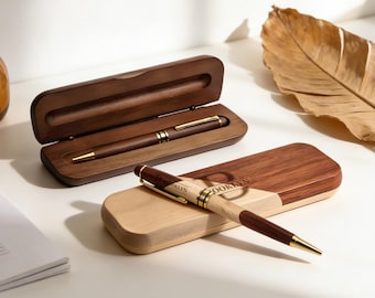 Set di penne in legno personalizzate: penna e scatola personalizzate con incisione in acero, noce, acero e palissandro, regalo unico per papà, regalo di laurea per lui