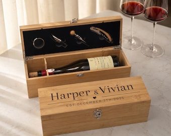 Caja de vino de madera personalizada, juego de regalo para aniversario, cumpleaños, boda o almacenamiento.