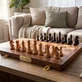 Personalized 15in Wooden Chess Set,Folding Travel Board with Extra Queens,Birthday gift to him