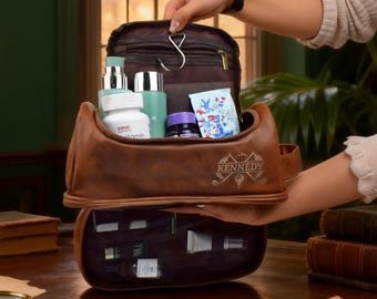 Personlig necessär i läder för män - Anpassat Dopp-kit, present till marsvin, necessär för årsdagar, accessoar i läder för män