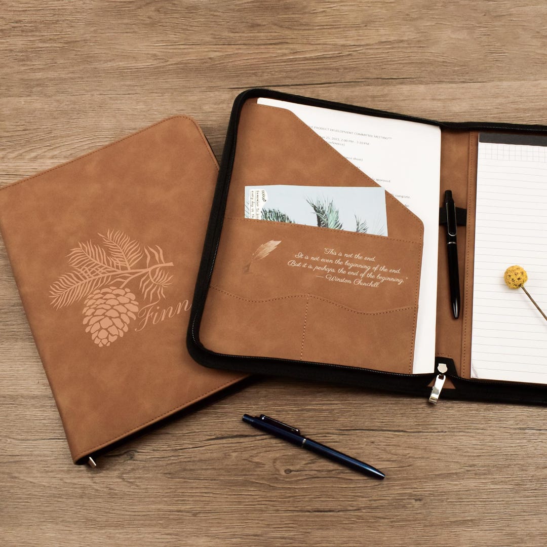 Phd Folder Personalized Leather Portfolio - Custom Zip Business Folder, Refillable ...