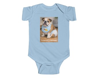 Babero con foto de bulldog, body para bebé / Imagen de cachorro adorable, texto divertido